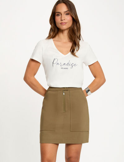 Jupe courte zipp&eacute;e vert kaki femme
