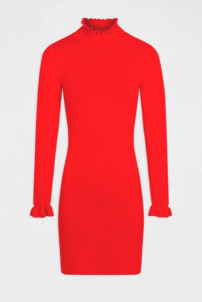 Robe pull ajustée avec col montant rouge femme