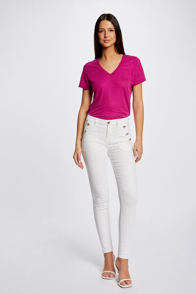 Pantalon skinny à ponts ecru femme