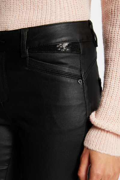 Pantalon skinny enduit noir femme