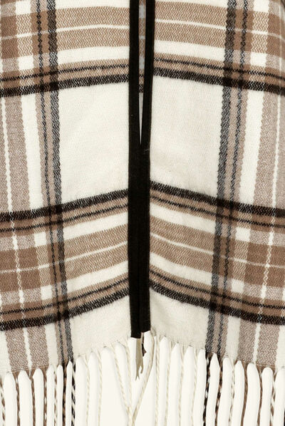 Poncho imprimé carreaux ivoire femme
