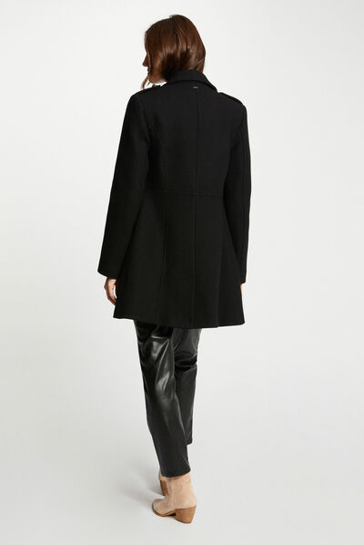 Manteau cintré zippé avec boutons noir femme