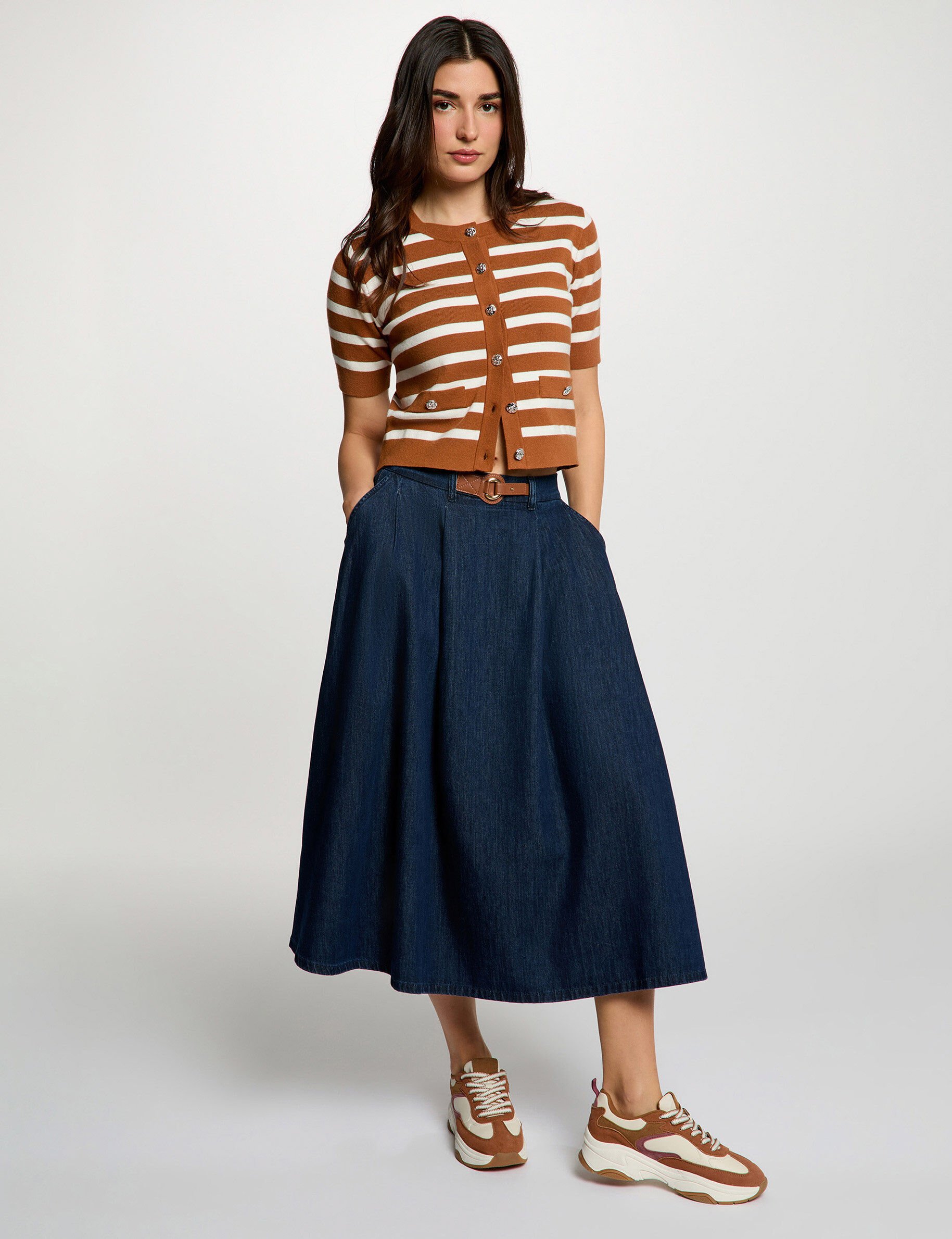 Jupe longue évasée denim brut femme