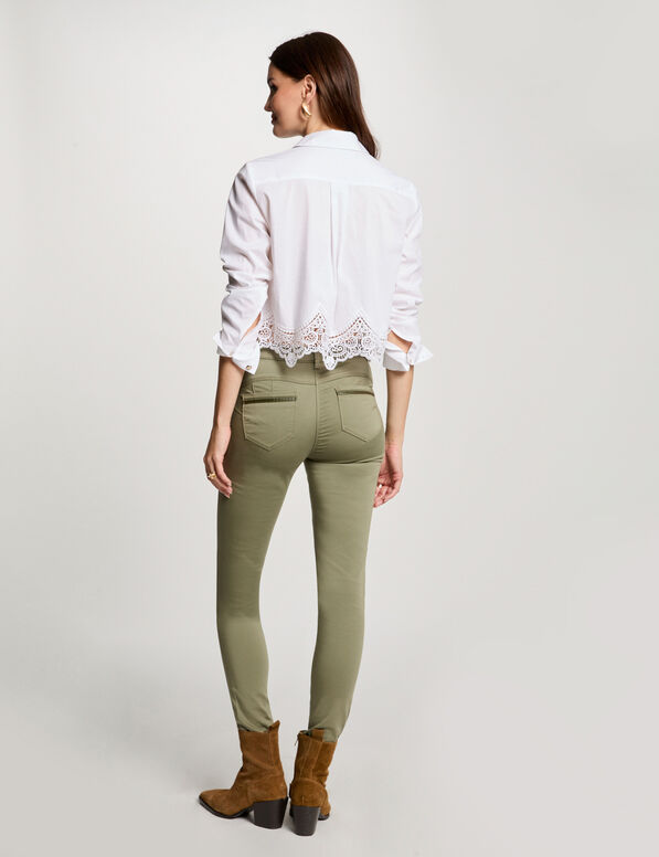 Pantalon slim taille standard vert kaki femme