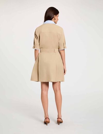 Robe courte col &agrave; revers beige femme