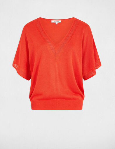 pull col en v manches courtes orange fonce femme Pull col en V manches courtes orange foncé femme