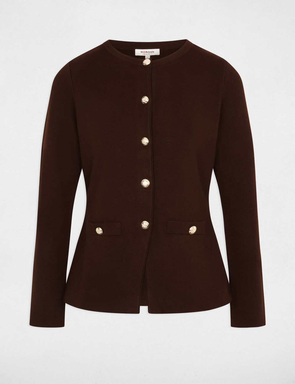 Gilet col rond marron fonc&eacute; femme