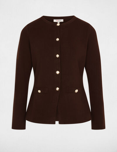 Gilet col rond marron fonc&eacute; femme