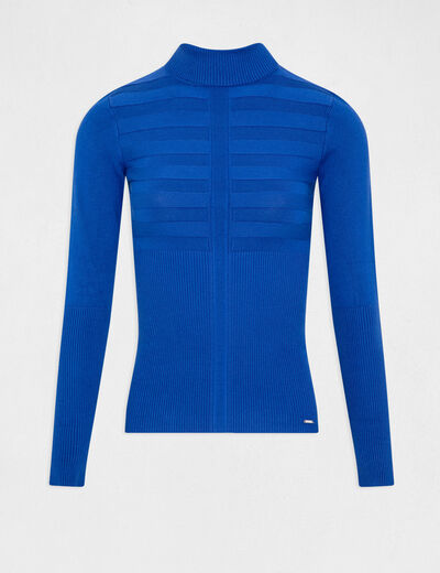 Pull col roul&eacute; cintr&eacute; bleu femme