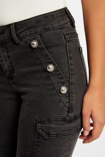 Jeans cargo skinny à ponts gris moyen femme