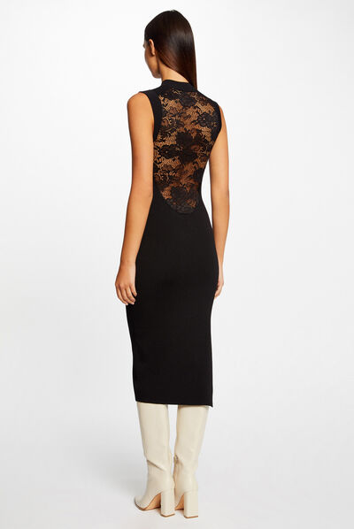 Robe pull midi ajustée dos dentelle noir femme