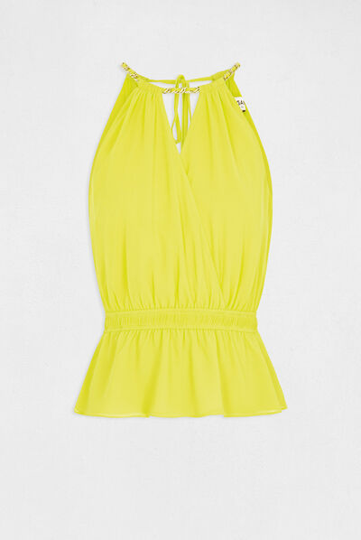 Blouse sans manches à col cache-coeur anis femme