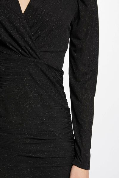 Robe courte ajustée drapée noir femme