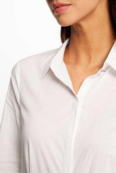 Chemise manches longues dos élastiqué ecru femme
