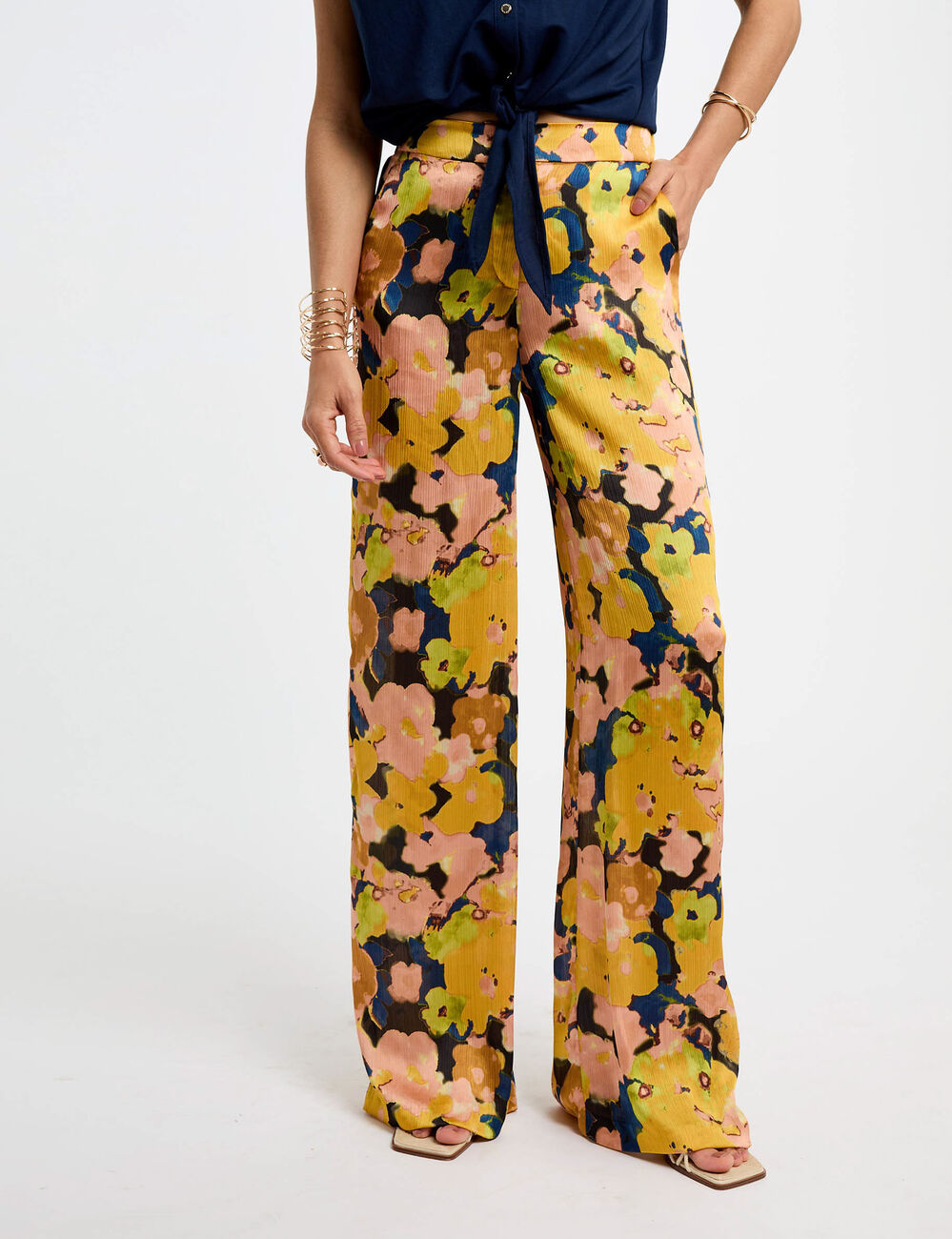 Pantalon large imprimé multicolore femme