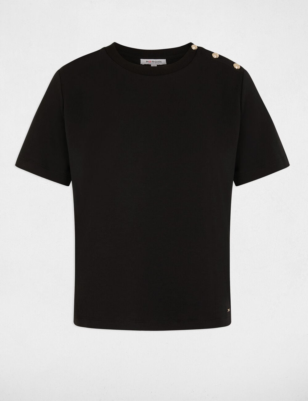 T-shirt col rond boutons noir femme