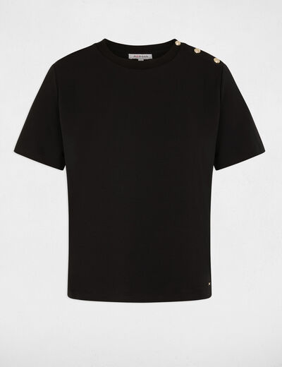 T-shirt col rond boutons noir femme