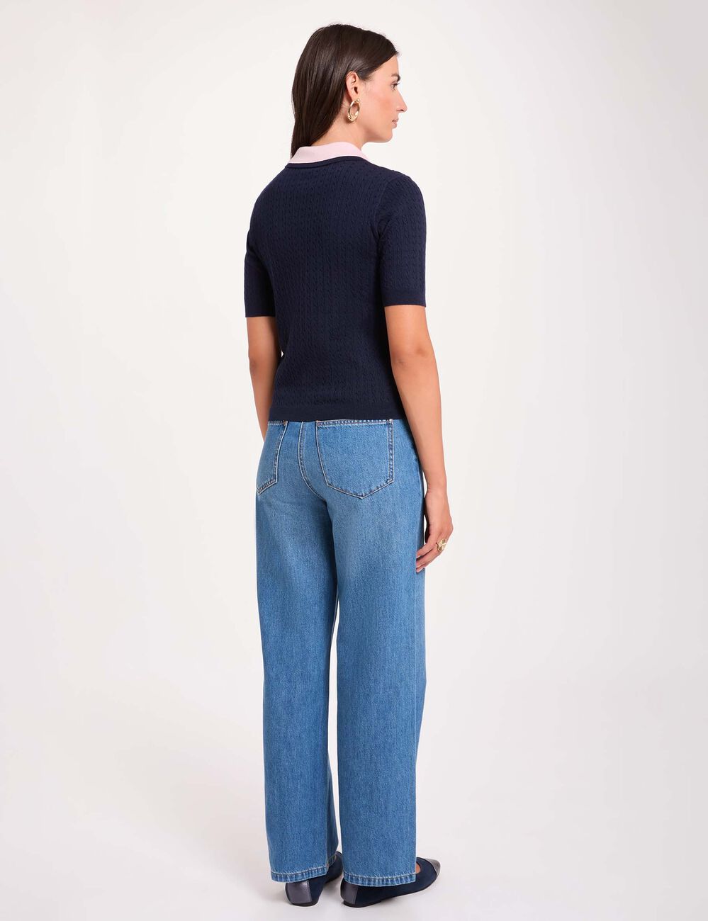Pull col &agrave; revers bleu marine femme