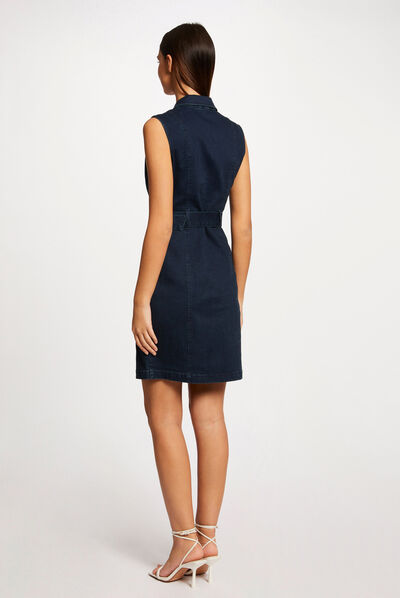 Robe ajustée drapée sans manches en jean jean brut femme
