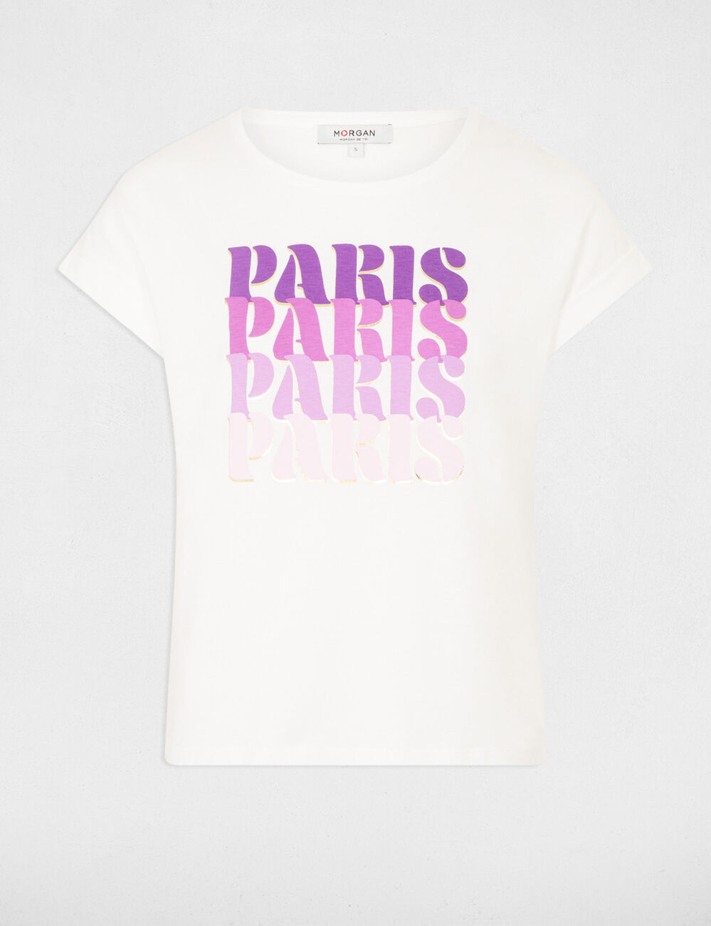 T-shirt &agrave; inscription ecru femme