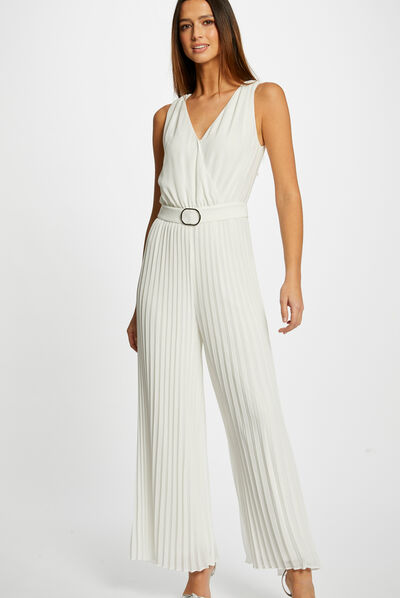Combinaison ample à jambes plissées ecru femme
