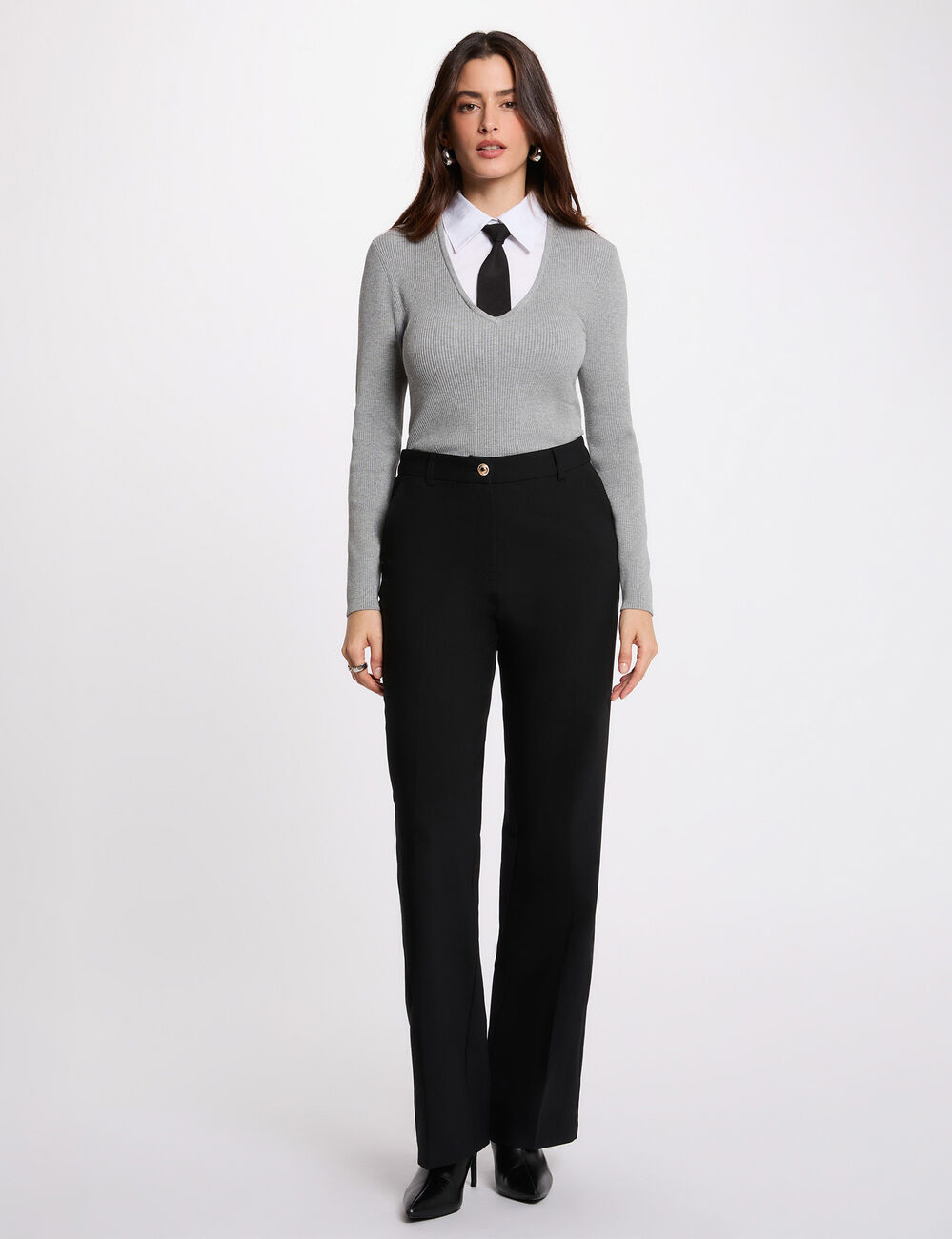 Pull 2-en-1 col &agrave; revers gris clair femme