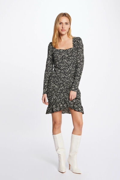 Robe ajustée drapée imprimé abstrait noir femme