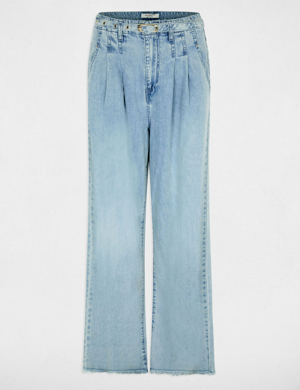 Jean large taille haute denim bleach femme