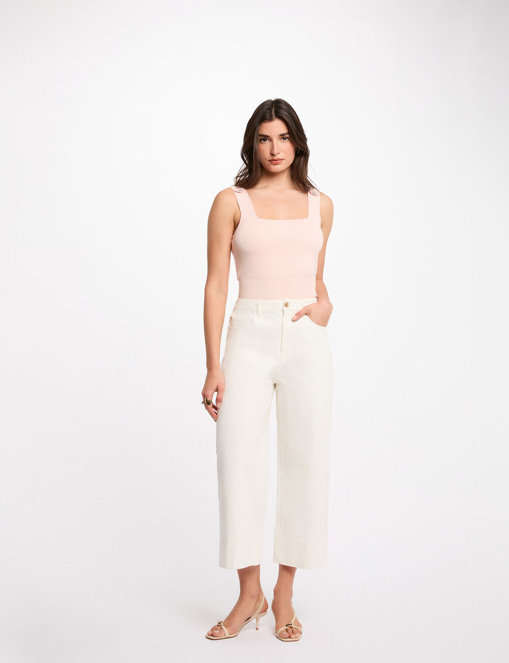 D&eacute;bardeur ajust&eacute; encolure carr&eacute;e rose pastel femme