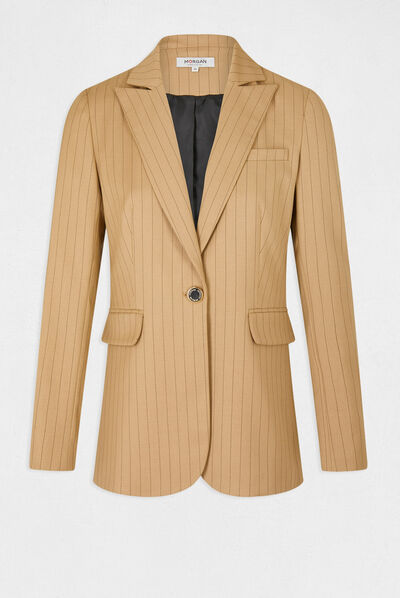 Veste droite à rayures beige femme