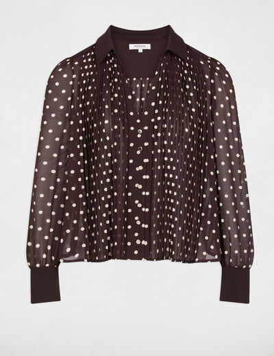 Chemise manches longues &agrave; pois marron fonc&eacute; femme