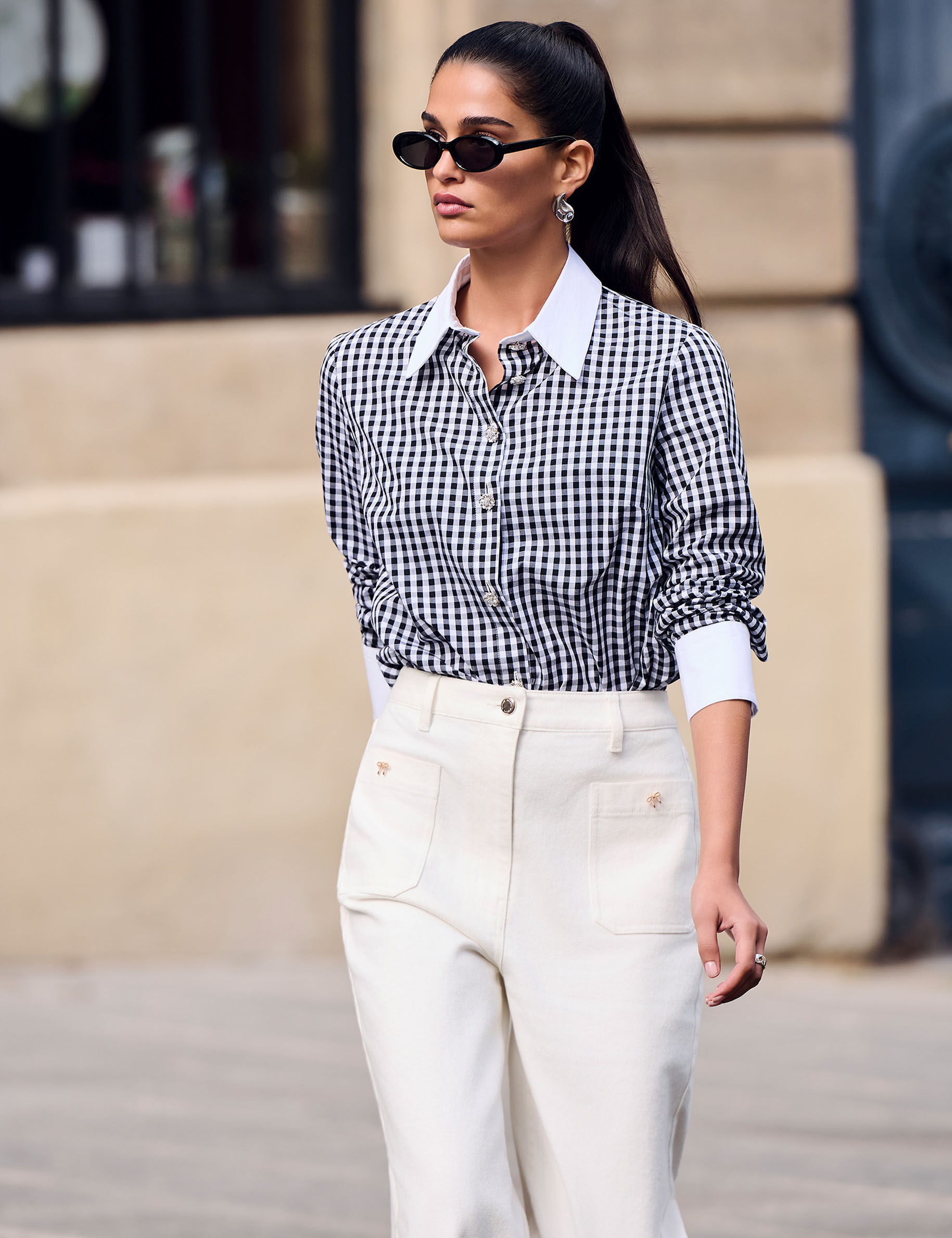 Chemise col contrastant femme - vue 2