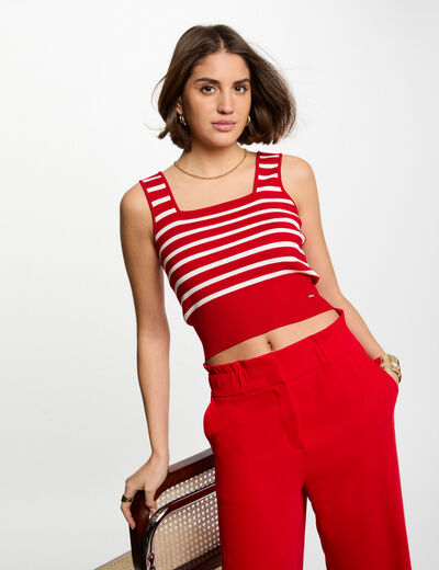Top maille bretelles larges rouge femme