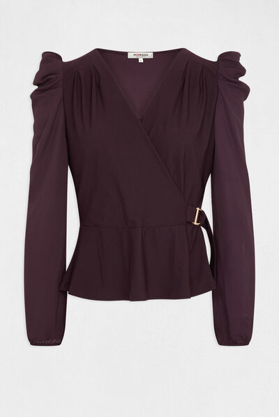T-shirt manches longues avec boucle violet fonce femme