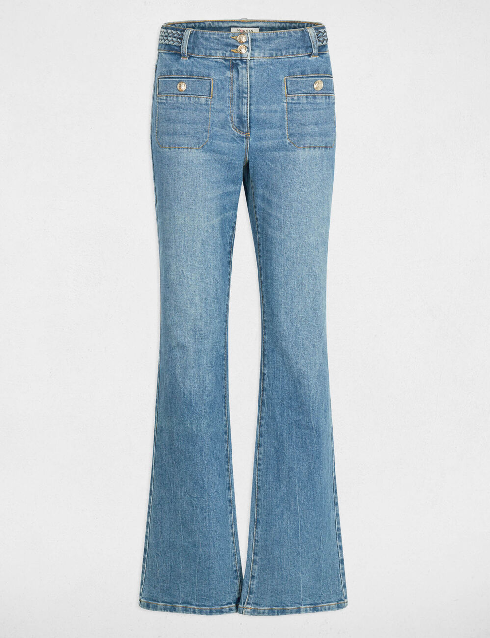 Jean bootcut tress&eacute; denim stone femme