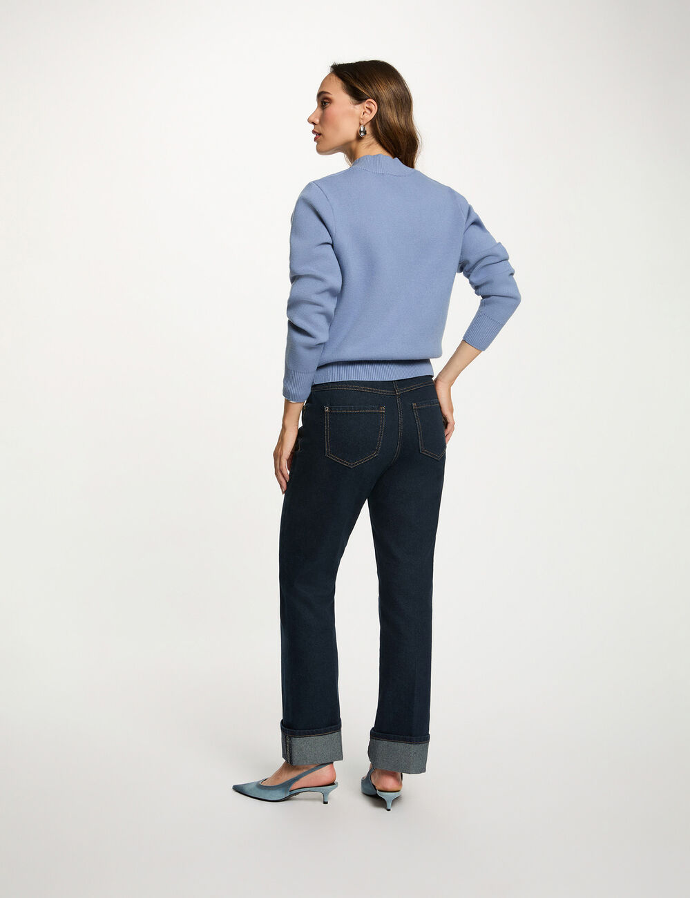Jean droit strass denim brut femme