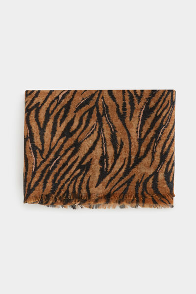 Foulard imprimé animalier marron femme