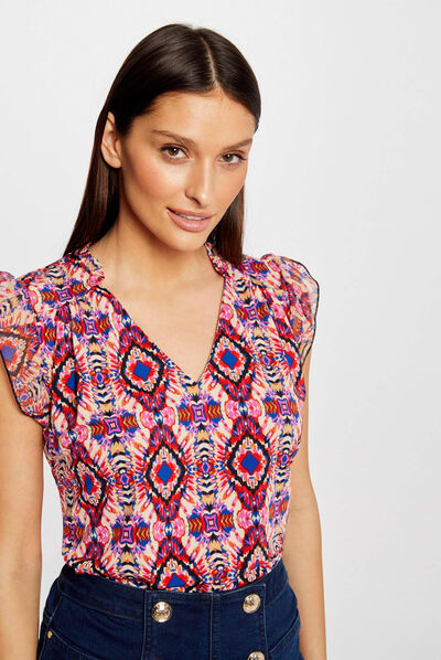 T-shirt manches courtes imprimé multico femme