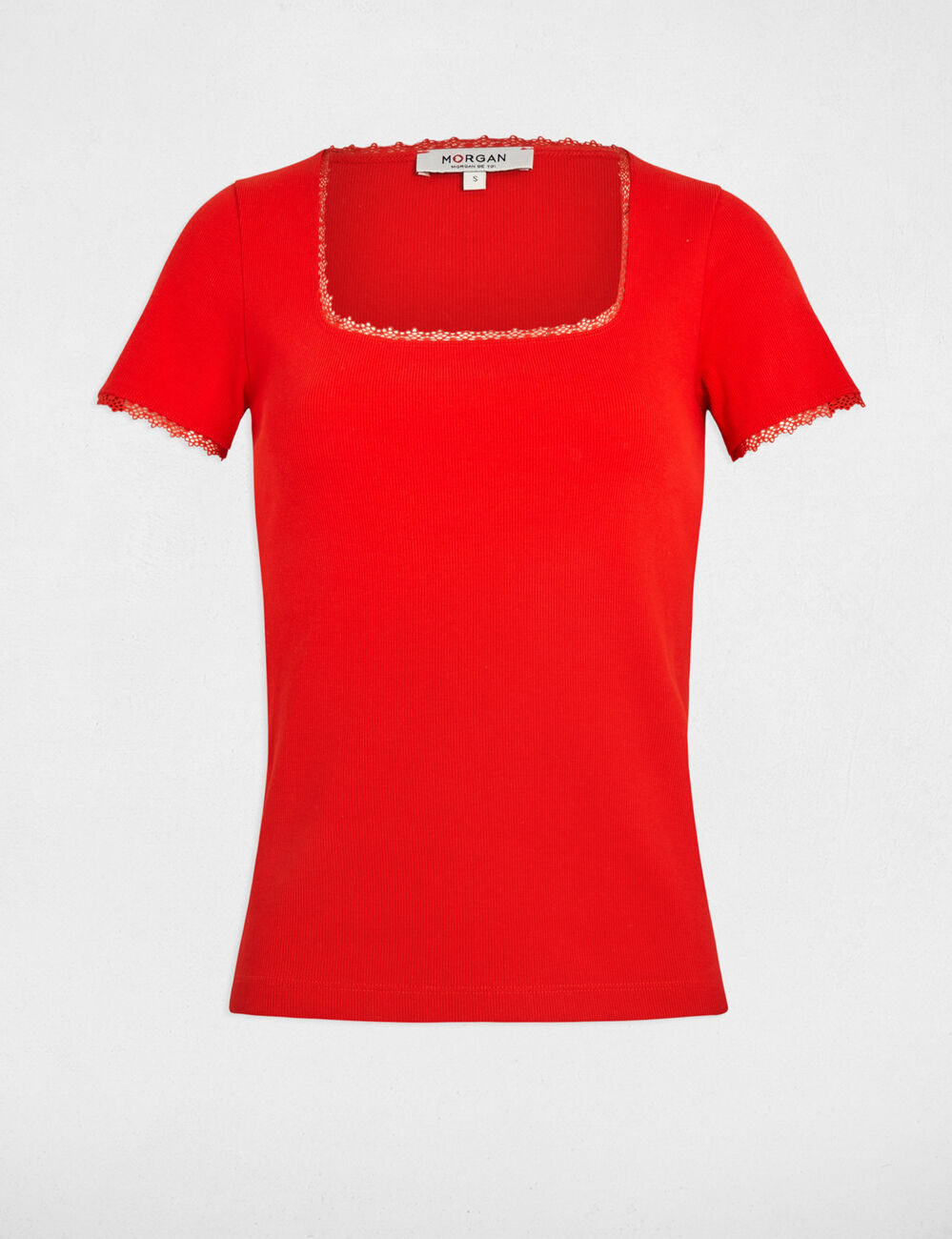 T-shirt manches courtes côtelé orange femme