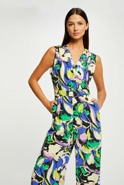 Combinaison jambe large imprimé abstrait multico femme