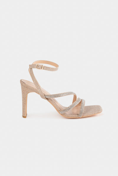 Sandales à talons avec paillettes beige femme