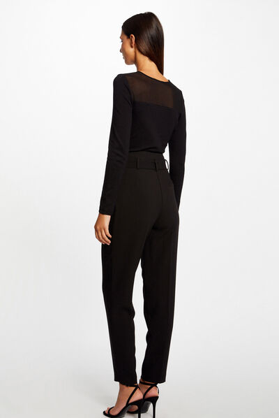 Pull manches longues à col rond noir femme