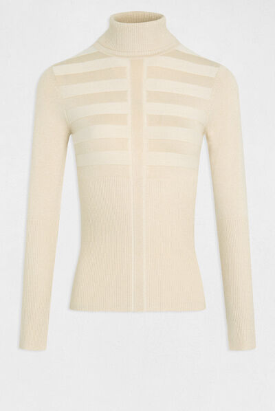Pull manches longues à col roulé rose clair femme