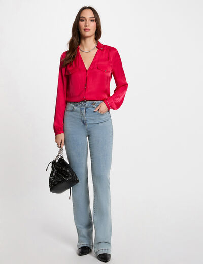 Jeans droit avec détails tressés denim bleach femme