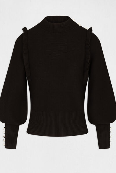 Pull manches longues avec volants noir femme