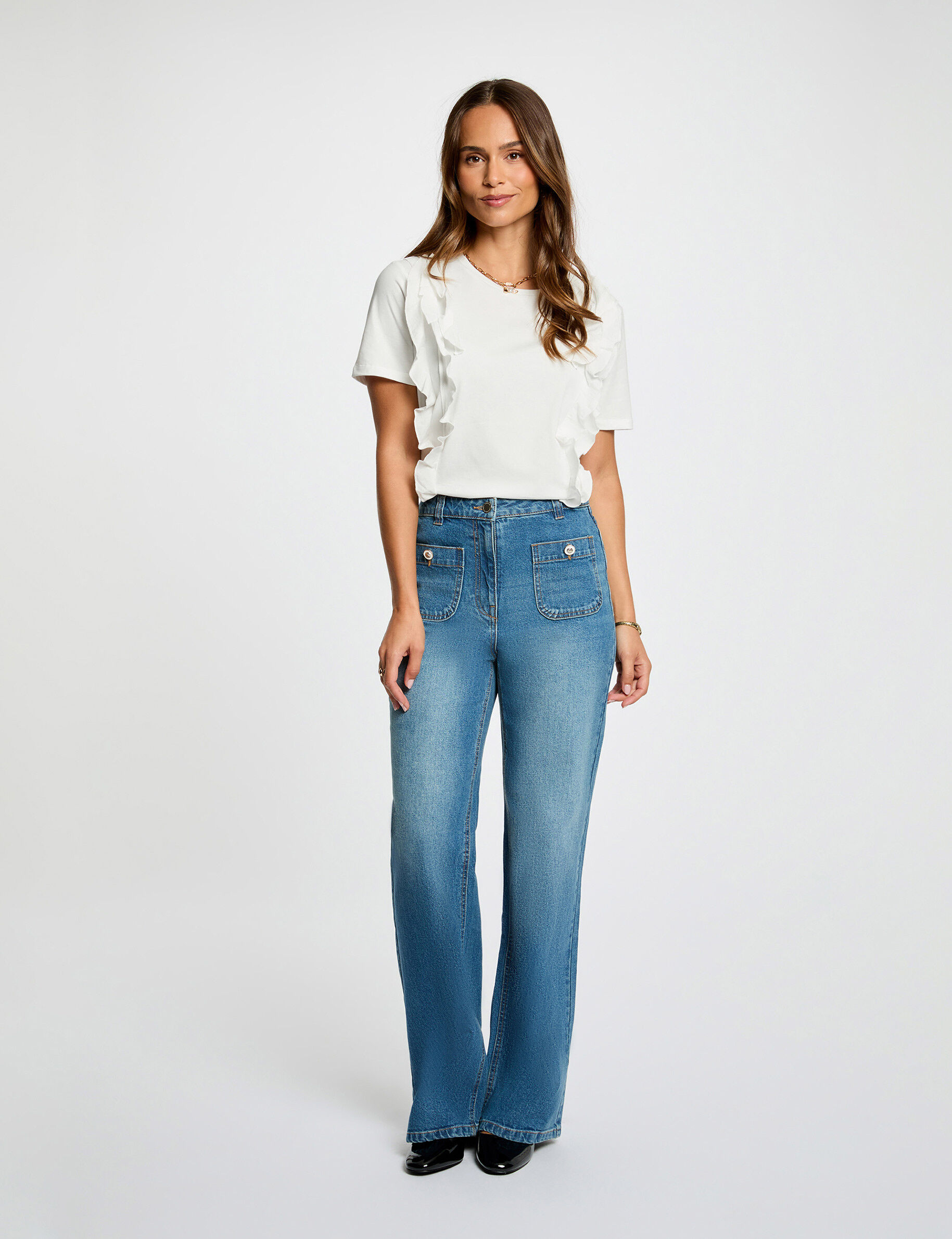 Jean large taille haute stone femme