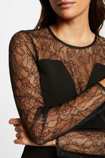 Combinaison jambes larges avec dentelle noir femme