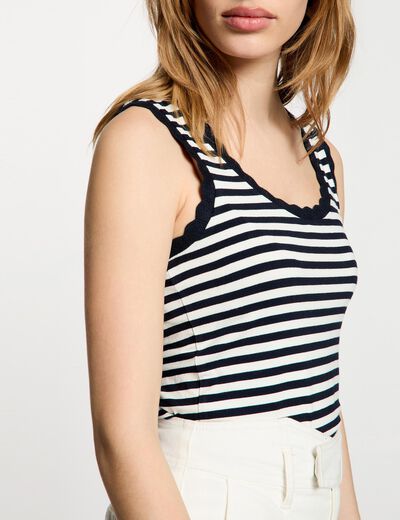 D&eacute;bardeur ray&eacute; col rond bleu marine femme