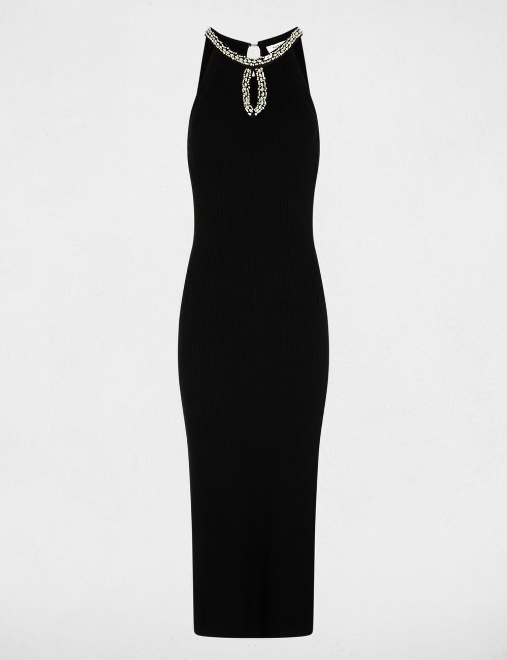 Robe tricot longue cintr&eacute;e noir femme