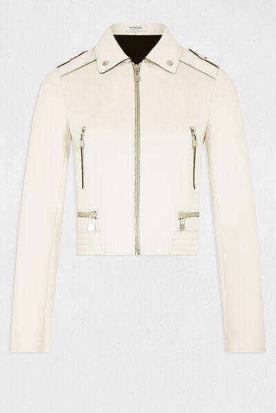 Blouson droit aspect suédine ecru moyen femme